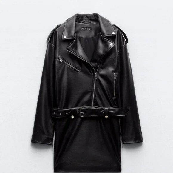 Zara Black Faux Leather Dress XS - Picture 3 of 13